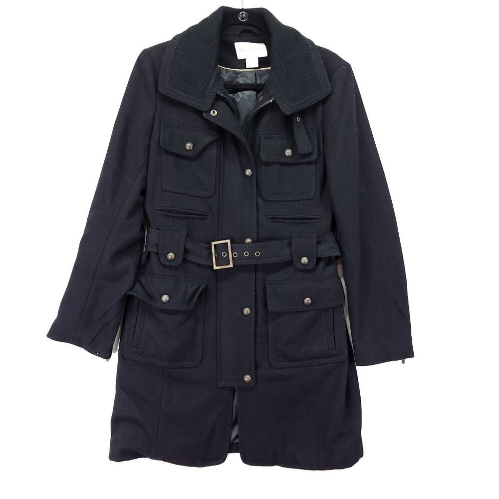 Worthington Military Style Trench Coat Womens Size Small Black Wool Blend